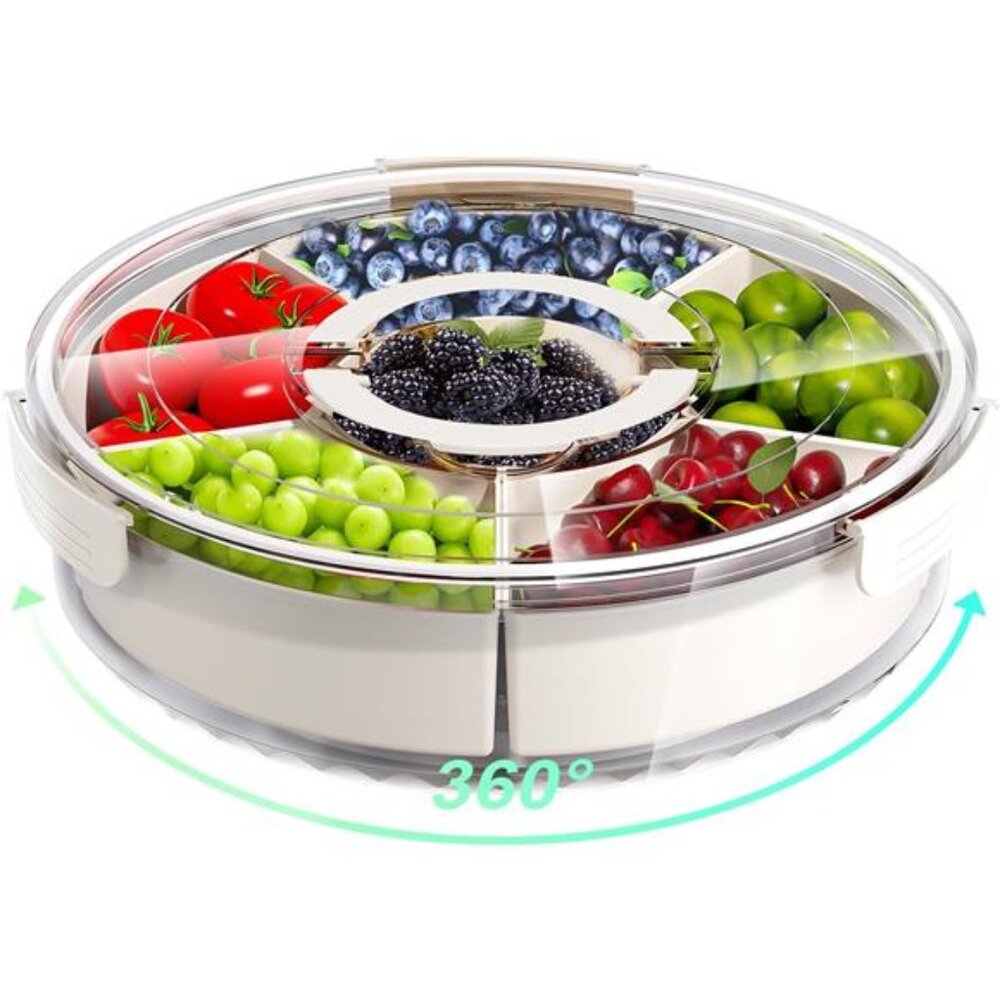 Divided Serving Tray Snackle Box With Lid Handle Rotating Snack Container
